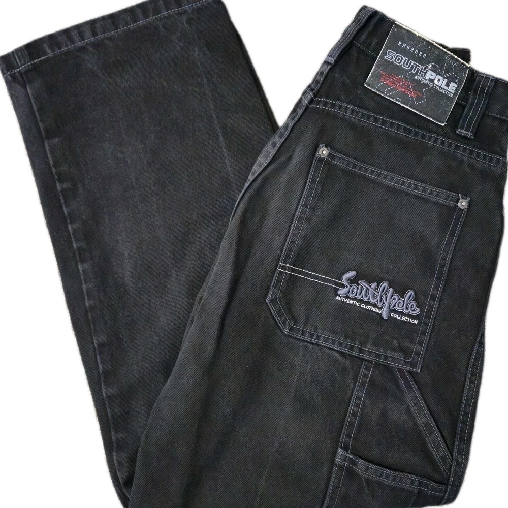 VTG Y2K Southpole Baggy Denim Jeans 16 Youth Embroidered Skater Spellout 27x27.5